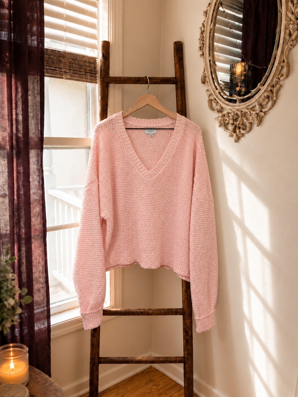 PACSUN Pink Chunky Knit VNeck Sweater